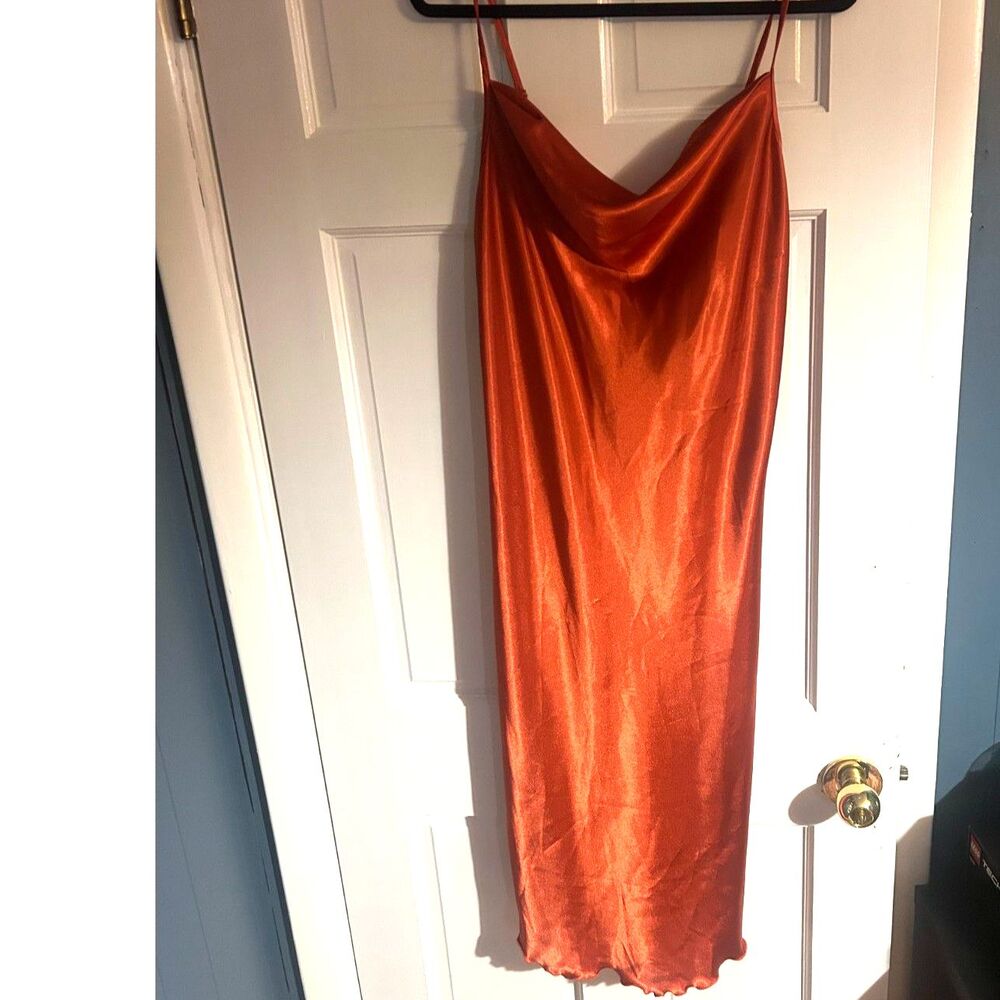 Bebe Satin Cowlneck Orange Slip Dress - Size Large